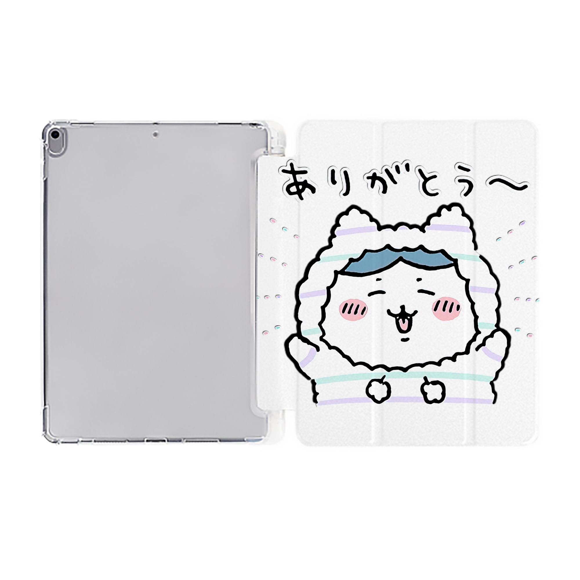 （画像用） ちいかわ ハチワレ Chii-kawa hachiware IPad ケース ペン収納付き 三つ折りスタンド PUレザー×シリコン 対応機種9.5/10.5/10.9インチ